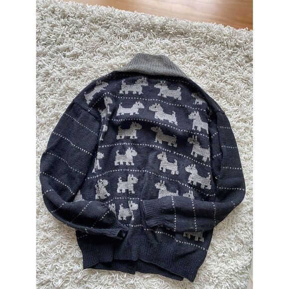 Vintage Stewart Ross Sweater Cardigan Wool Dog Dogs Black Grey Novelty Large - Picture 2 of 9